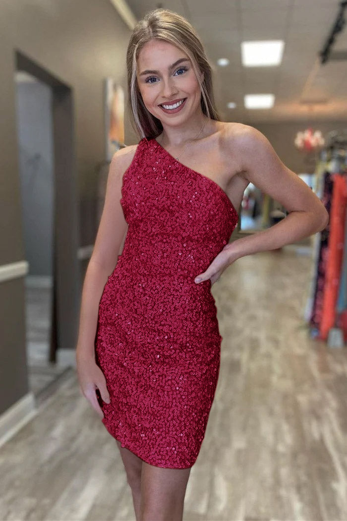 Sheath One Shoulder Sequins Homecoming Dress