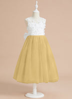Floral Lace and Large Bow Tea-length Dress