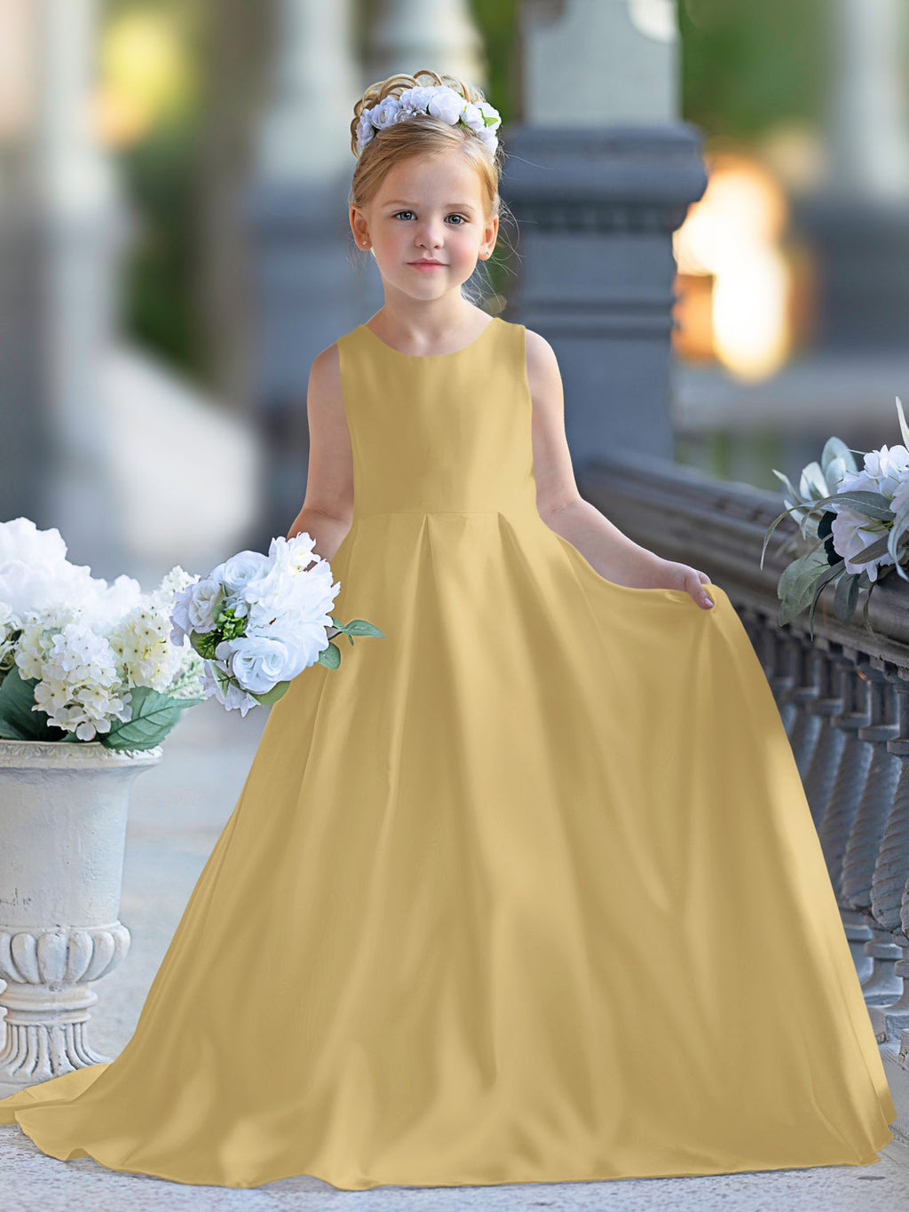A-Linie Spitze Satin Bodenlang Erstkommunionkleid für Blumenmädchen 