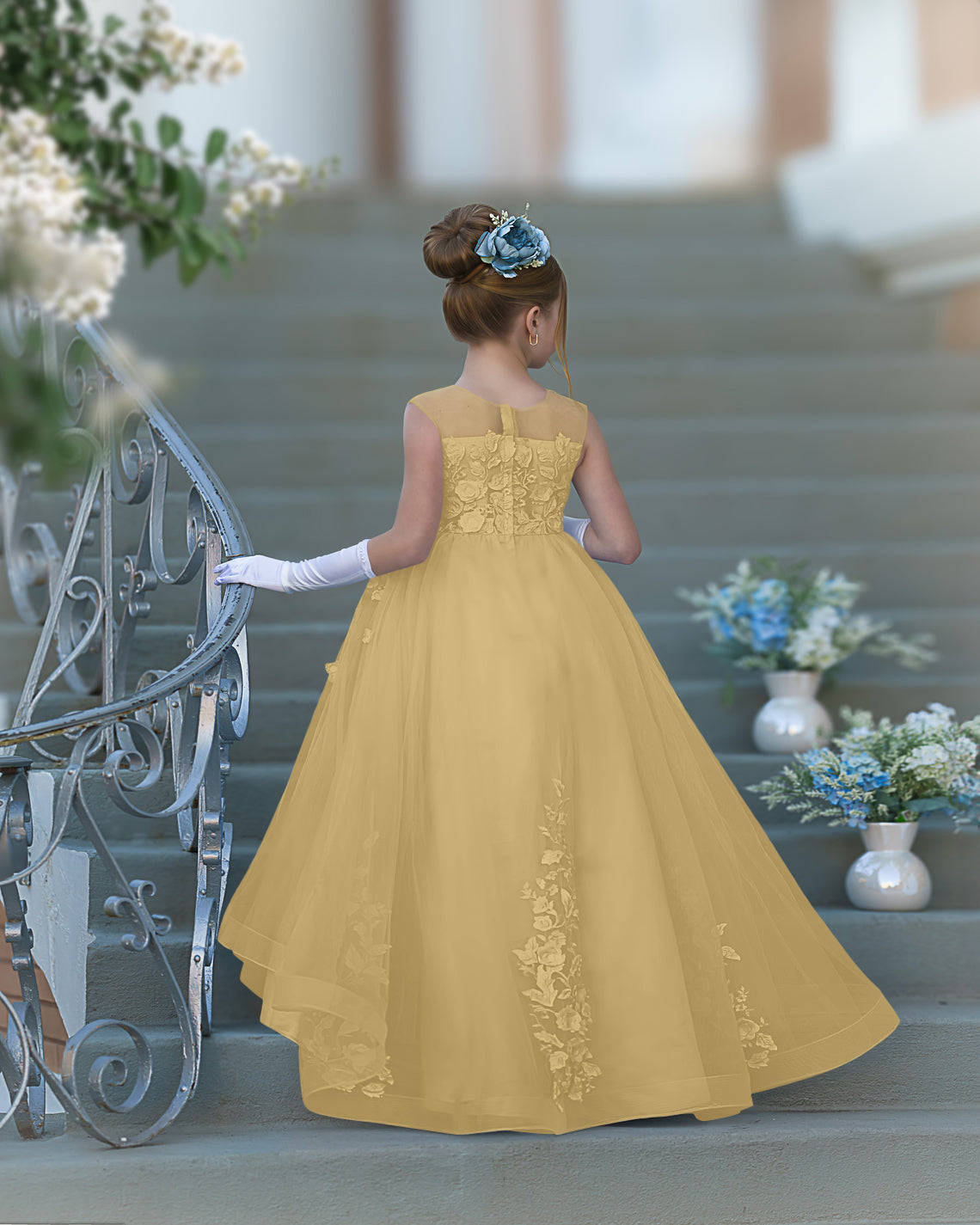 Robe de bal Serenity Princess avec appliques en dentelle et ornements papillon 