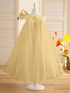 A-Linien-Kleid mit großer Schleife und Tüll in Wadenlänge für Blumenmädchen