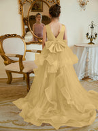 Duchesse-Linie/Princess-Linie Satin Tüll Bodenlang Blumenmädchenkleid 