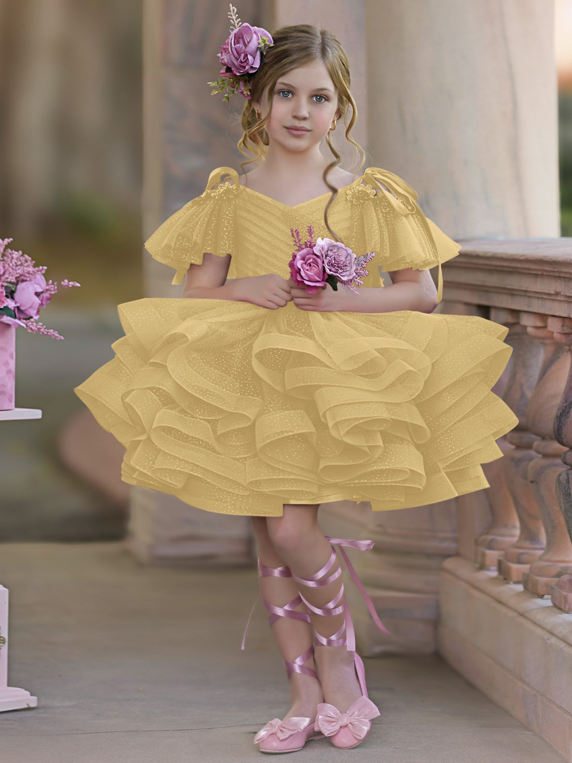 Vestido de fiesta/princesa de tul hasta la rodilla para niña de las flores de cumpleaños