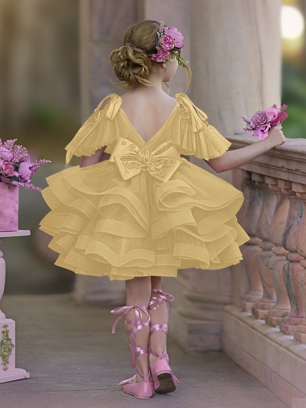 Vestido de fiesta/princesa de tul hasta la rodilla para niña de las flores de cumpleaños