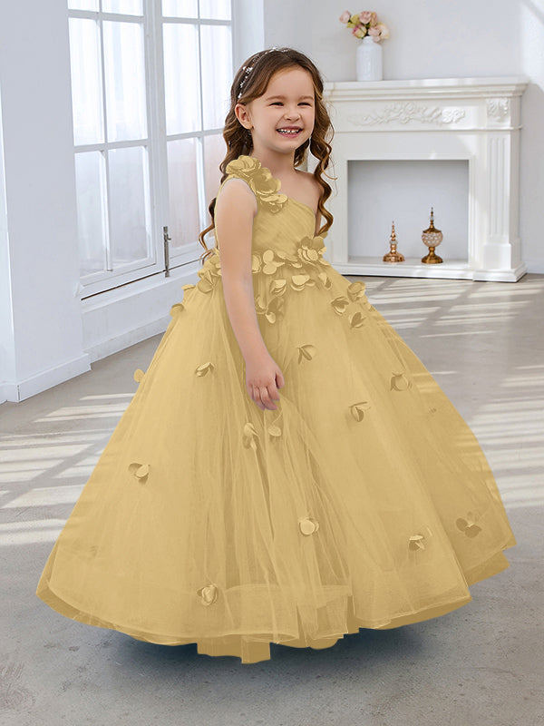 Duchesse-Linie/Princess-Linie Tüll Bodenlang Blumenmädchenkleid 