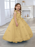 Duchesse-Linie/Princess-Linie Tüll Bodenlang Blumenmädchenkleid 