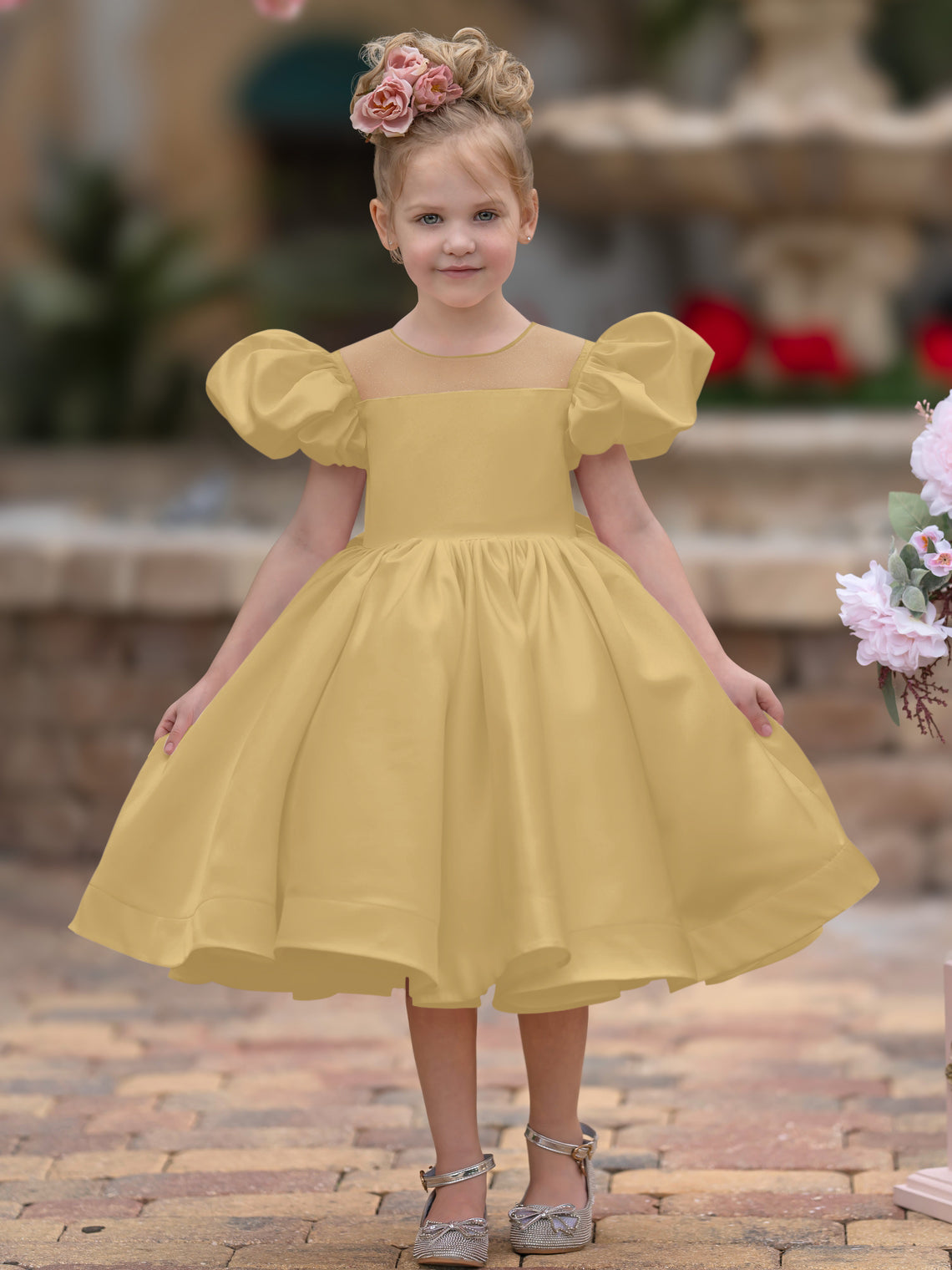 Duchesse-Linie/Princess-Linie Satin Knielang Blumenmädchenkleid 
