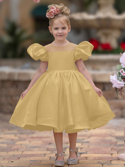 Duchesse-Linie/Princess-Linie Satin Knielang Blumenmädchenkleid 