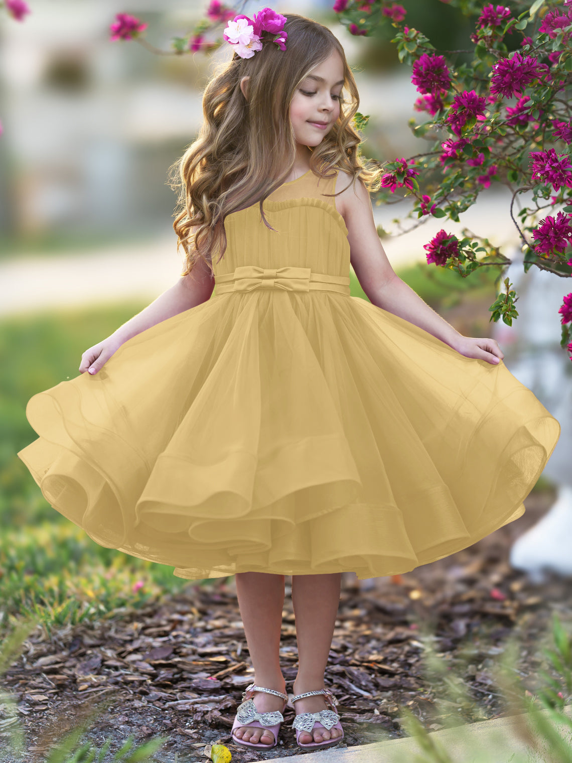 Vestido de fiesta/princesa de tul hasta la rodilla para niña de las flores