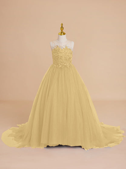 Ball-Gown/Princess Tulle Sweep Train Flower Girl Dress