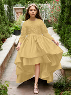 Asymmetrisches Blumenmädchenkleid aus Satin in A-Linie 