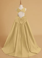 Duchesse-Linie/Princess-Linie Satin Sweep/Pinsel zug Blumenmädchenkleid 