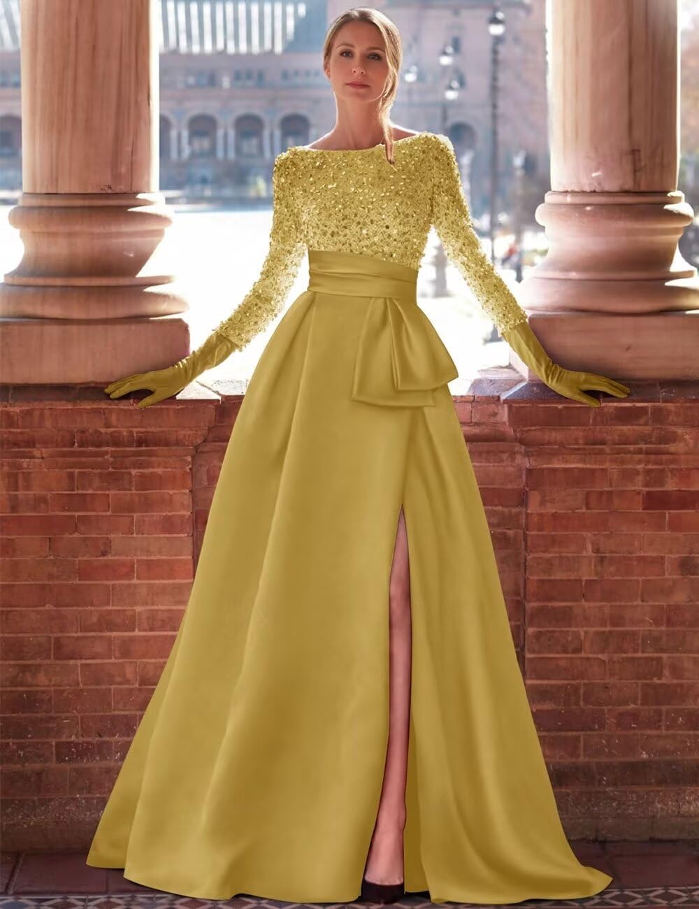 goldene Abendkleider goldenes Kleid Abendkleid mit hohem Schlitz