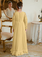 Bodenlanges Chiffon-Kleid in A-Linie und Elfenbein für die Erstkommunion 