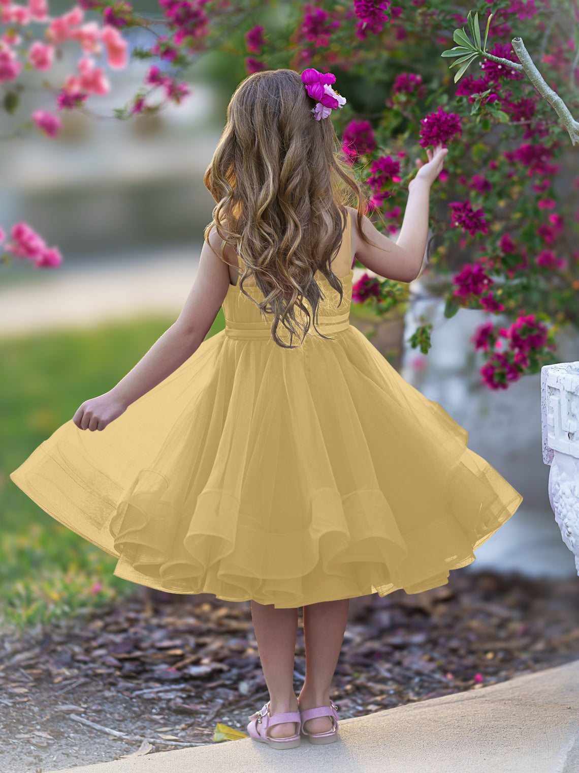 Vestido de fiesta/princesa de tul hasta la rodilla para niña de las flores