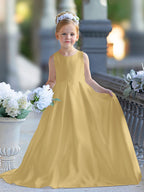 A-Linie Spitze Satin Bodenlang Erstkommunionkleid für Blumenmädchen 
