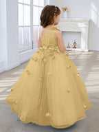 Duchesse-Linie/Princess-Linie Tüll Bodenlang Blumenmädchenkleid 