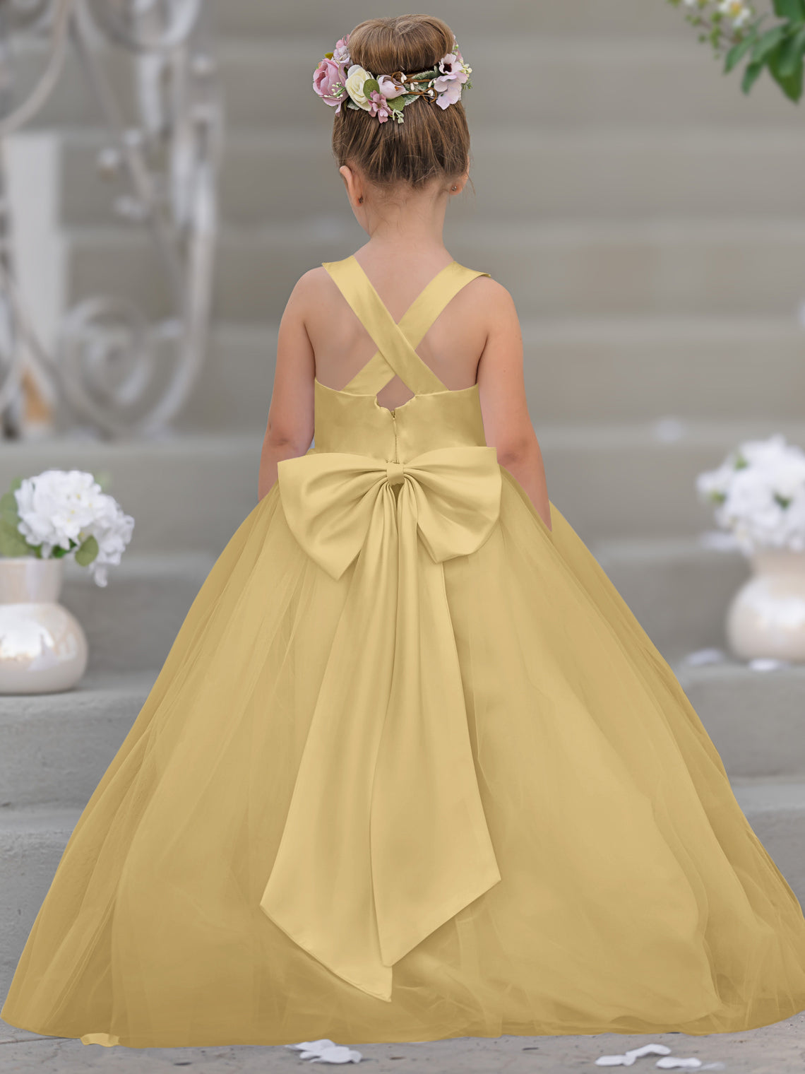 Timeless A-Line Sleeveless Satin and Tulle Flower Girl Dress