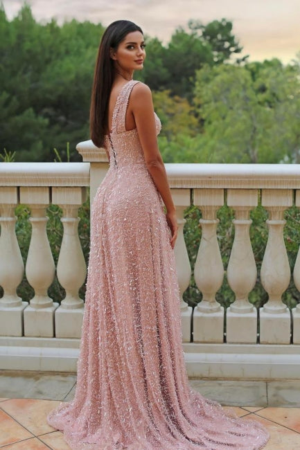 Wunderschönes A-Linien-Ballkleid aus Satin mit einer Schulter und ärmellosem Rosa