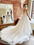 Gorgeous A-line V Neck Open Back Tulle Wedding Dresses with Appliques WD514