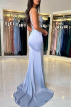 Wunderschönes säulenförmiges Satin-Spaghettiträger-ärmelloses Ballkleid mit Applikationen