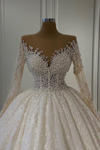 Wunderschönes Ballkleid-Brautkleid mit langen Ärmeln und Spitze 