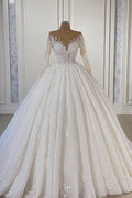 Wunderschönes Ballkleid-Brautkleid mit langen Ärmeln und Spitze 