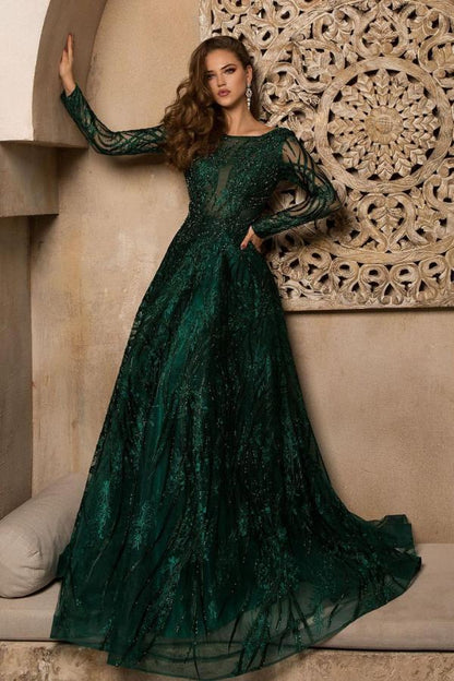 Gorgeous Long A-Line Bateau Appliques Lace Prom Dress with Sleeves