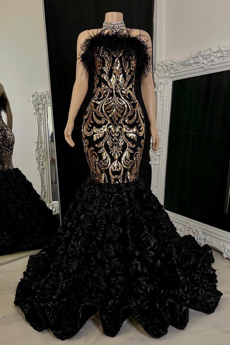 Wunderschönes langes Meerjungfrau-Ballkleid mit Spitze und Blumen