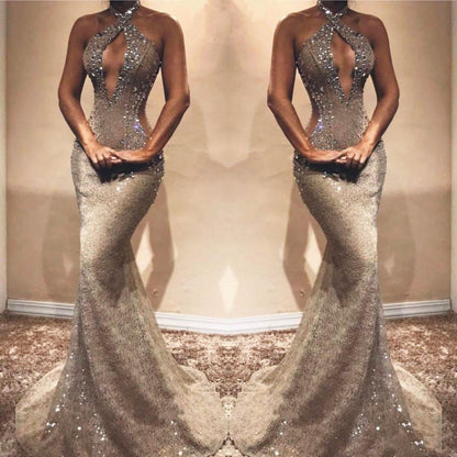 Wunderschönes langes Meerjungfrauen-Abendkleid mit sexy Spitze und Pailletten