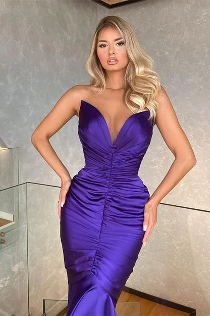 Gorgeous Long Mermaid V-neck Sleeveless Formal Prom Dresses
