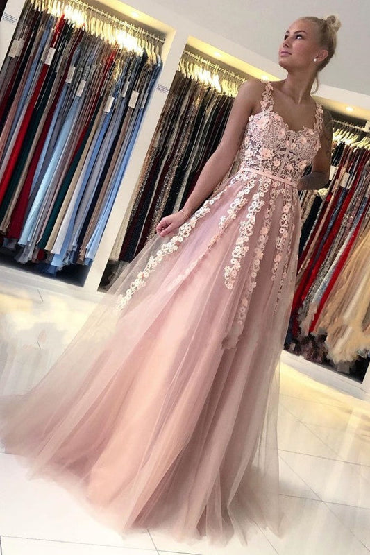 Wunderschönes langes A-Linien-Ballkleid mit offenem Rücken und Tüllspitze