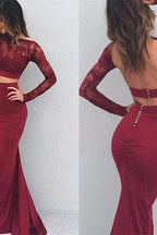 Wunderschöne Meerjungfrau Bateau Spandex Lange Ärmel Bodenlange Ballkleider