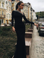 Wunderschöne Meerjungfrau Lange Ärmel One-Shoulder Spandex Perlenbesetzte Ballkleider
