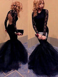 Hermosos vestidos de fiesta de tul con encaje y mangas largas de sirena