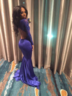 Hermosos vestidos de fiesta de licra con escote redondo y mangas largas de sirena