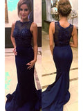 Hermosos vestidos de fiesta de satén con cuentas, sin mangas, con cola de sirena y corte en U