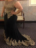 Hermosos vestidos de fiesta de talla grande de gasa con apliques y cuello transparente de sirena sin mangas