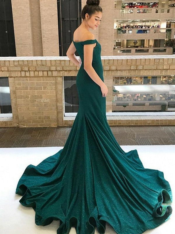 Wunderschöne Meerjungfrau Ärmellose Off-the-Shoulder Rüschen Pailletten Ballkleider
