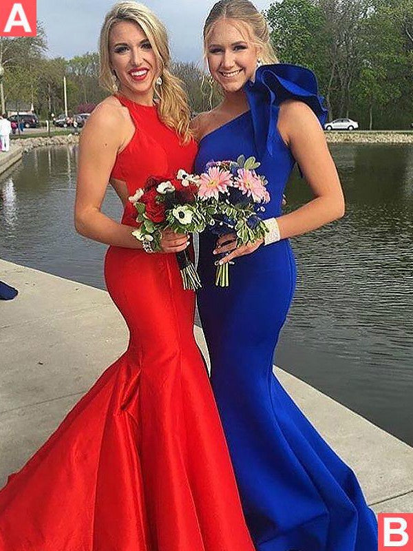 Hermosos vestidos de fiesta de crepé elástico con volantes y un solo hombro sin mangas de sirena