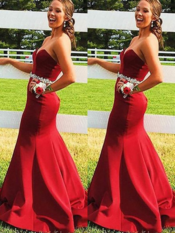 Wunderschöne Meerjungfrau Ärmelloses Herzausschnitt Satin Perlenbesetztes Ballkleid