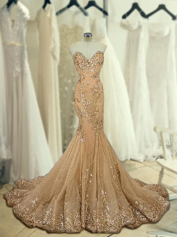 Gorgeous Mermaid Sleeveless Sweetheart Sequin Tulle Prom Dresses