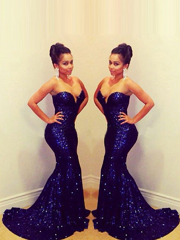 Hermosos vestidos de fiesta de sirena con escote corazón y lentejuelas sin mangas