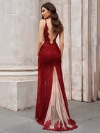 Hermosos vestidos de fiesta de sirena con tul, encaje, escote en V y sin mangas