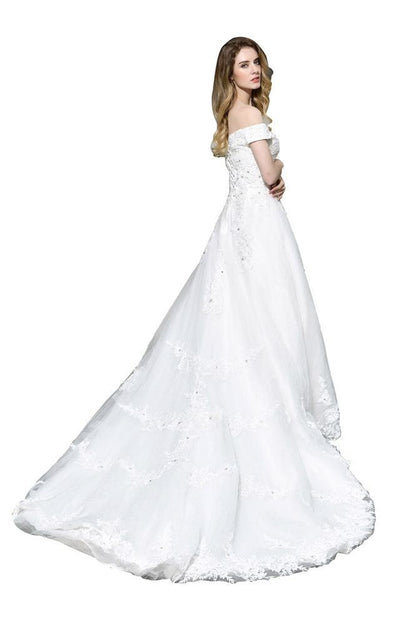 Gorgeous Off the Shoulder White aline Bridal Gown Garden Lace Appliques Wedding Dress