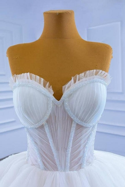 Gorgeous Princess Long White A-line Sleeveless Wedding Dresses
