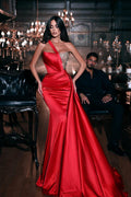 Wunderschönes rotes, ärmelloses Meerjungfrau-Ballkleid mit einer Schulter und Pailletten
