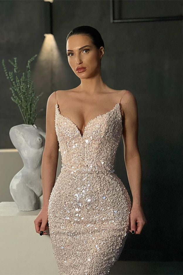 Wunderschönes ärmelloses Meerjungfrauen-Ballkleid mit Pailletten und Glitzer