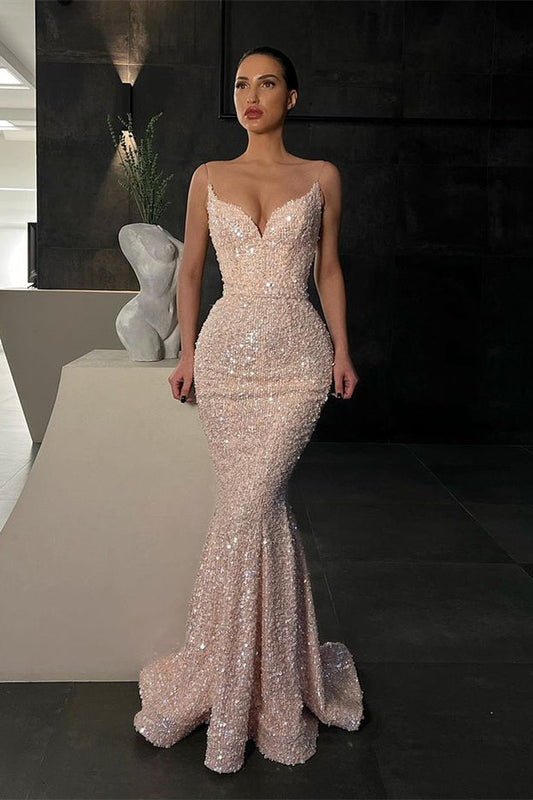 Wunderschönes ärmelloses Meerjungfrauen-Ballkleid mit Pailletten und Glitzer
