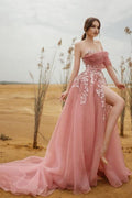 Hermoso vestido de fiesta largo con apliques de lentejuelas Sweetehart y abertura